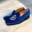 moccasin embroidered laurel crown and lion slippers center 51 crown blue navy velvet