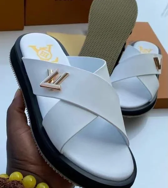 elvano white cross strap slides